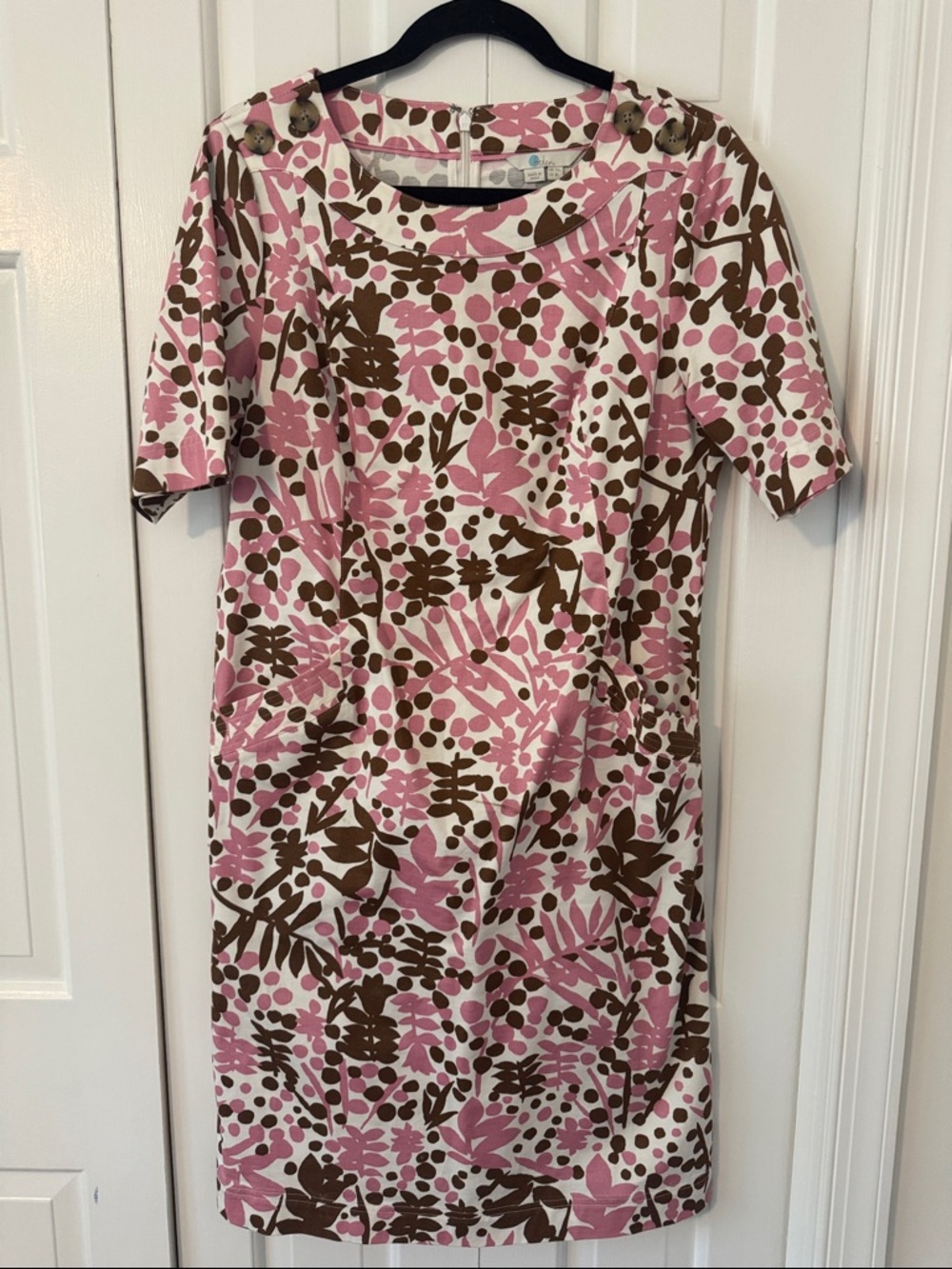 Boden Iona Button Detail ~ Pink & Brown Floral Midi Dress - Picture 2 of 6